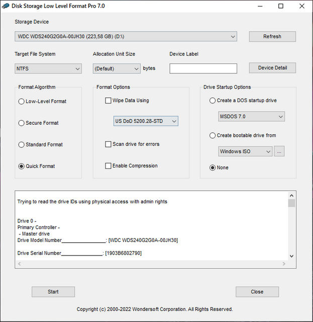 Disk Storage Low Level Format Pro 7.0