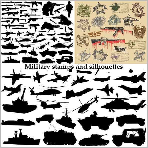 Military stamps and silhouettes